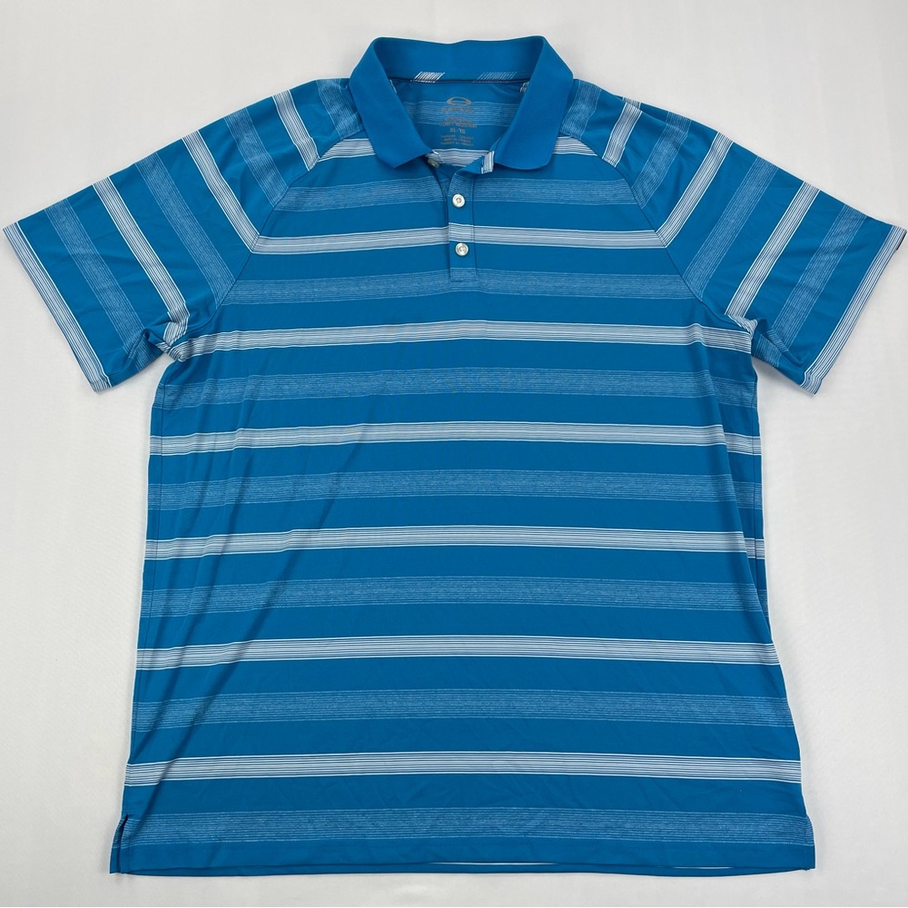 Oakley Polo Shirt Mens XL Blue White Striped HYDROLIX Performance Golf Reg Fit